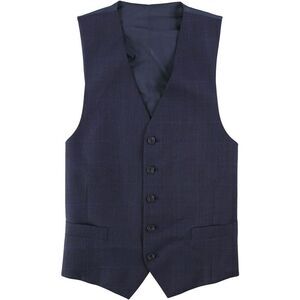 Michael Kors Mens Tonal Plaid Five Button Vest, Blue, NWT